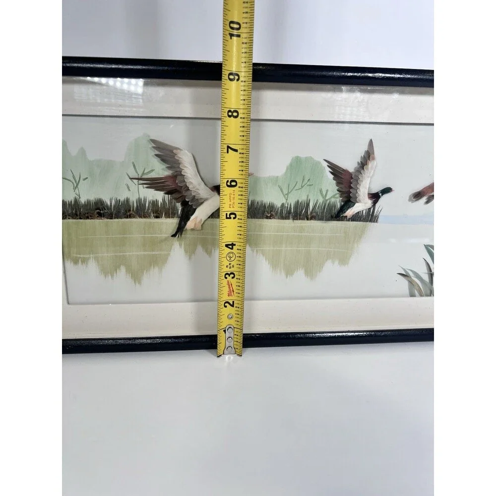 Flying Ducks Wall Decor Vintage Feather Art‎ Shadowbox 3D Framed Marshland scene